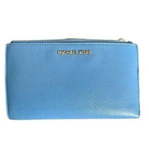 Michael Kors Baby Blue Saffiano Leather Double Zip Wristlet Wallet